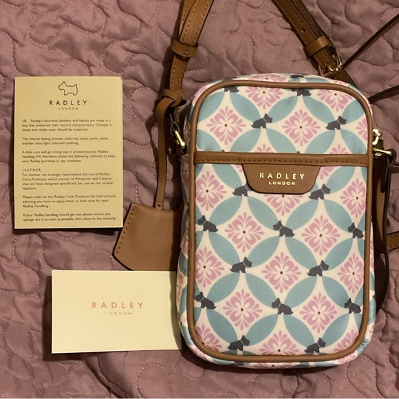 RADLEY LONDON Willow Walk Pink & Blue Crossbody With Leather Trim. - Picture 5 of 12
